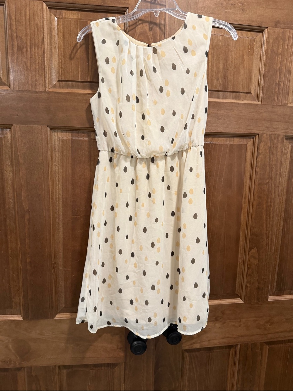 Maurices Women’s Ivory Sleeveless Dress with Yellow & Brown Polka Dots, Small